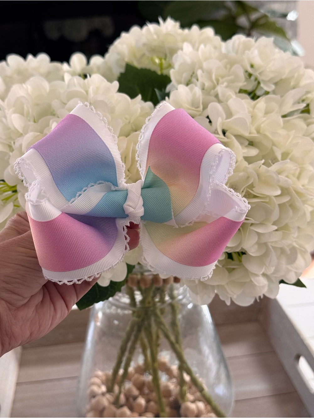 Pastel Rainbow Hair Bow on clip